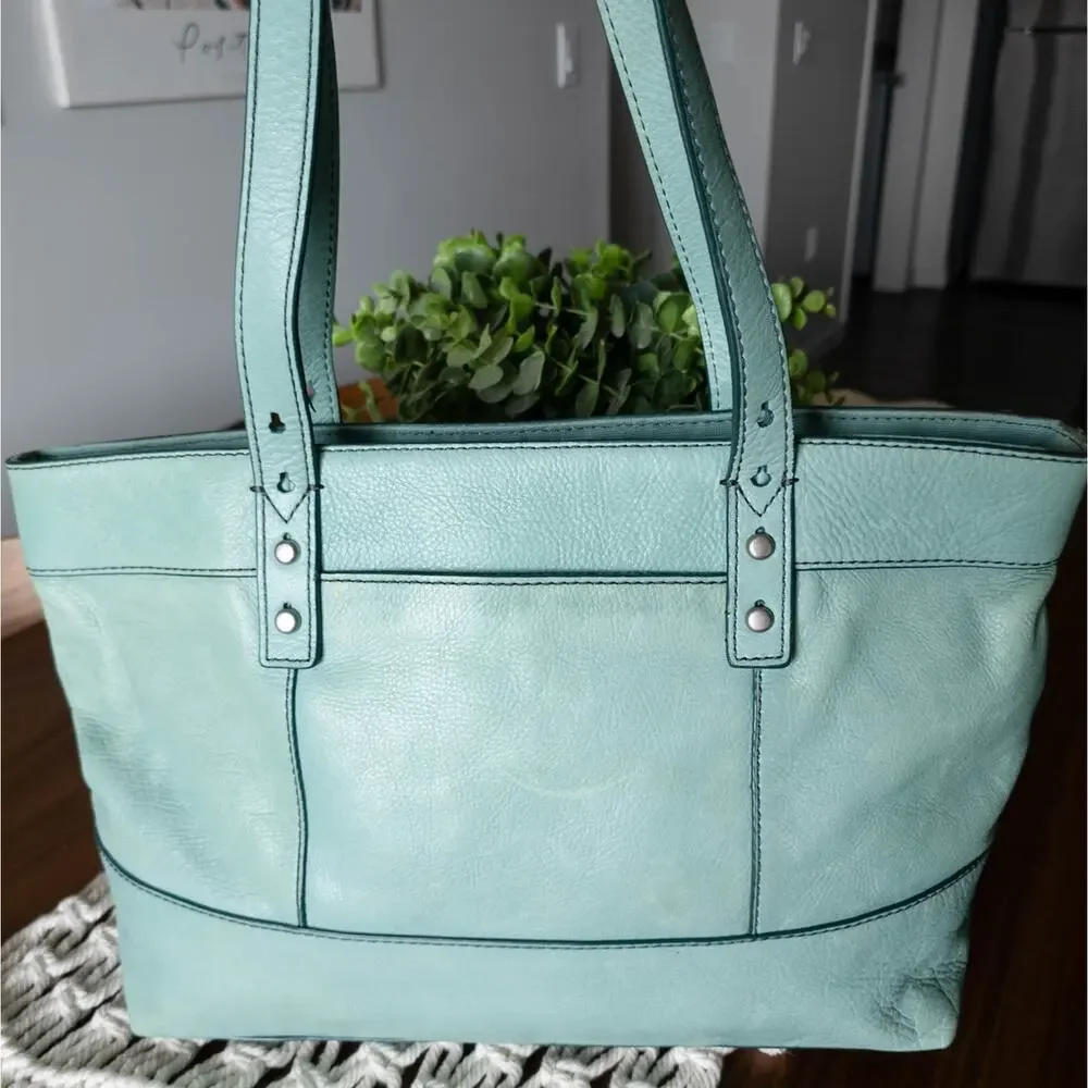 FOSSIL Hunter Teal Green Leather Tote Bag - Picture 4 of 11